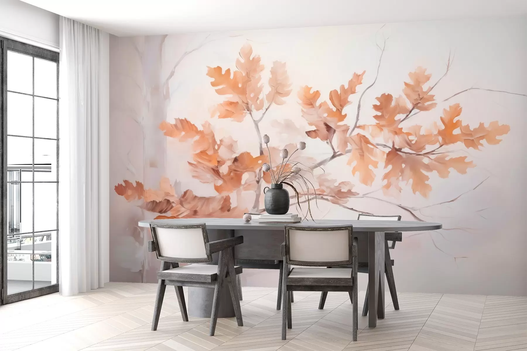 murais de parede Ramo de carvalho com folhas imitação de pintura w03772