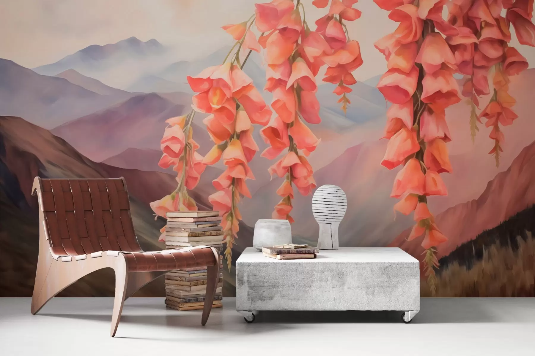 Wall Mural Photo Wallpaper Hanging flowers against a backdrop of mountains w03776