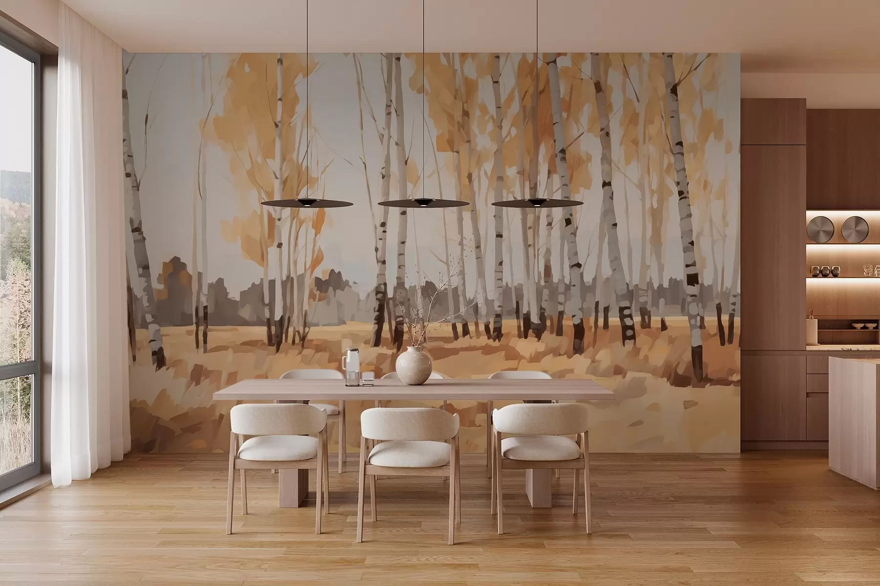 murales Abedules imitación de pintura w03778