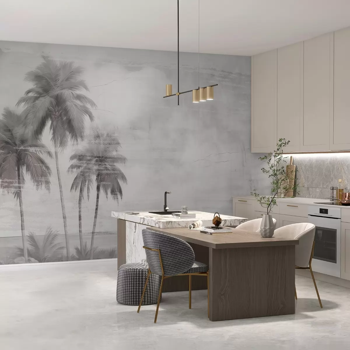 murales Sueño tropical, palmeras, nubes, cielo, mar, textura w03780v1