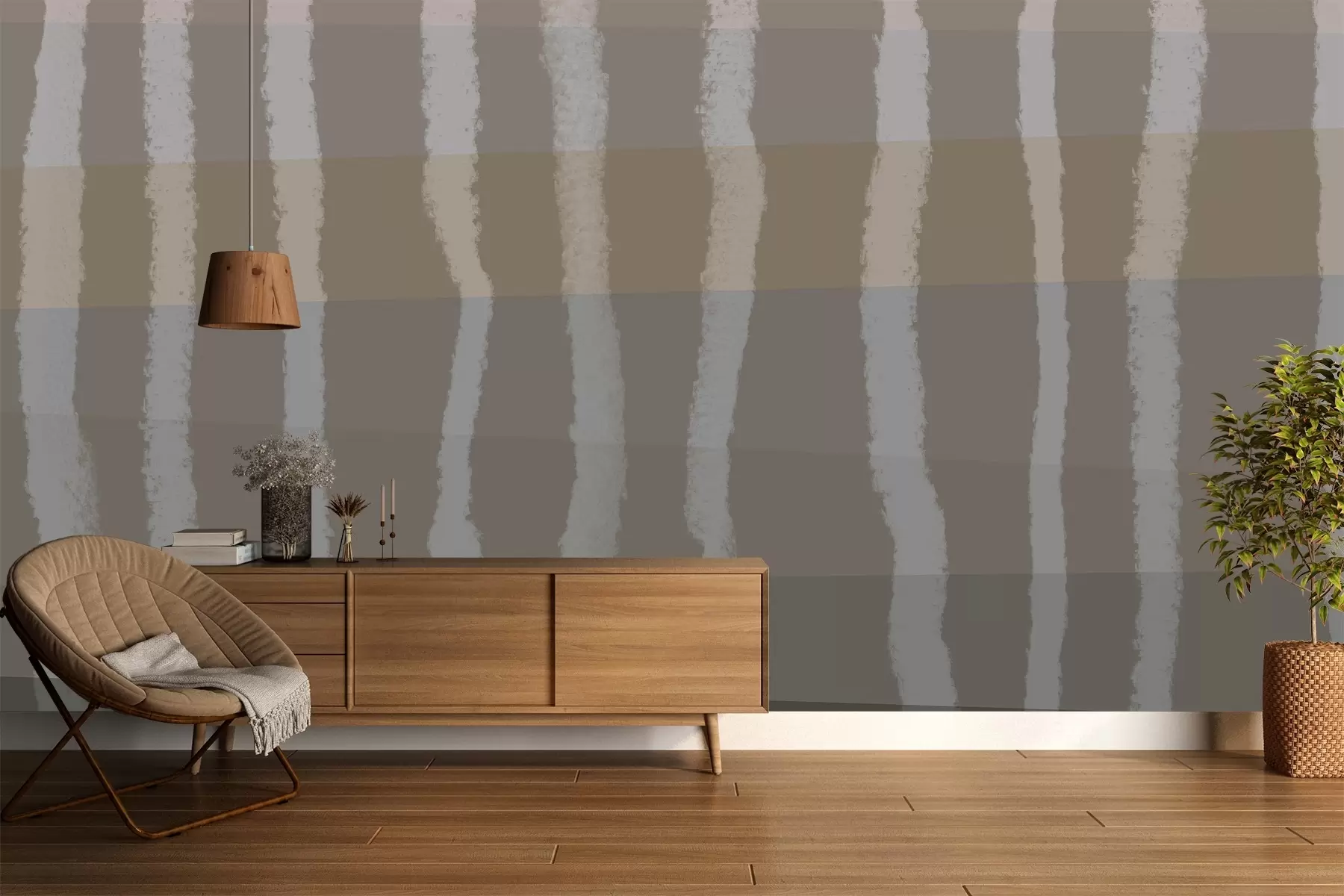 peintures murales Lignes de calme, lignes verticales ondulées, motifs répétitifs, formes géométriques, gradation douce w03788