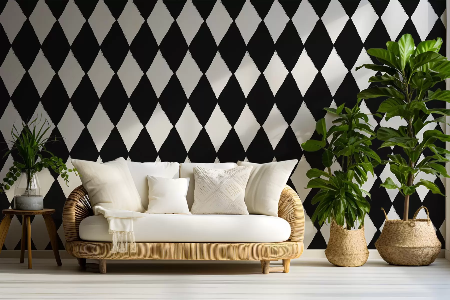 wall murals Diamonds, checkered pattern, rhythmic repetition, geometric figures w03790