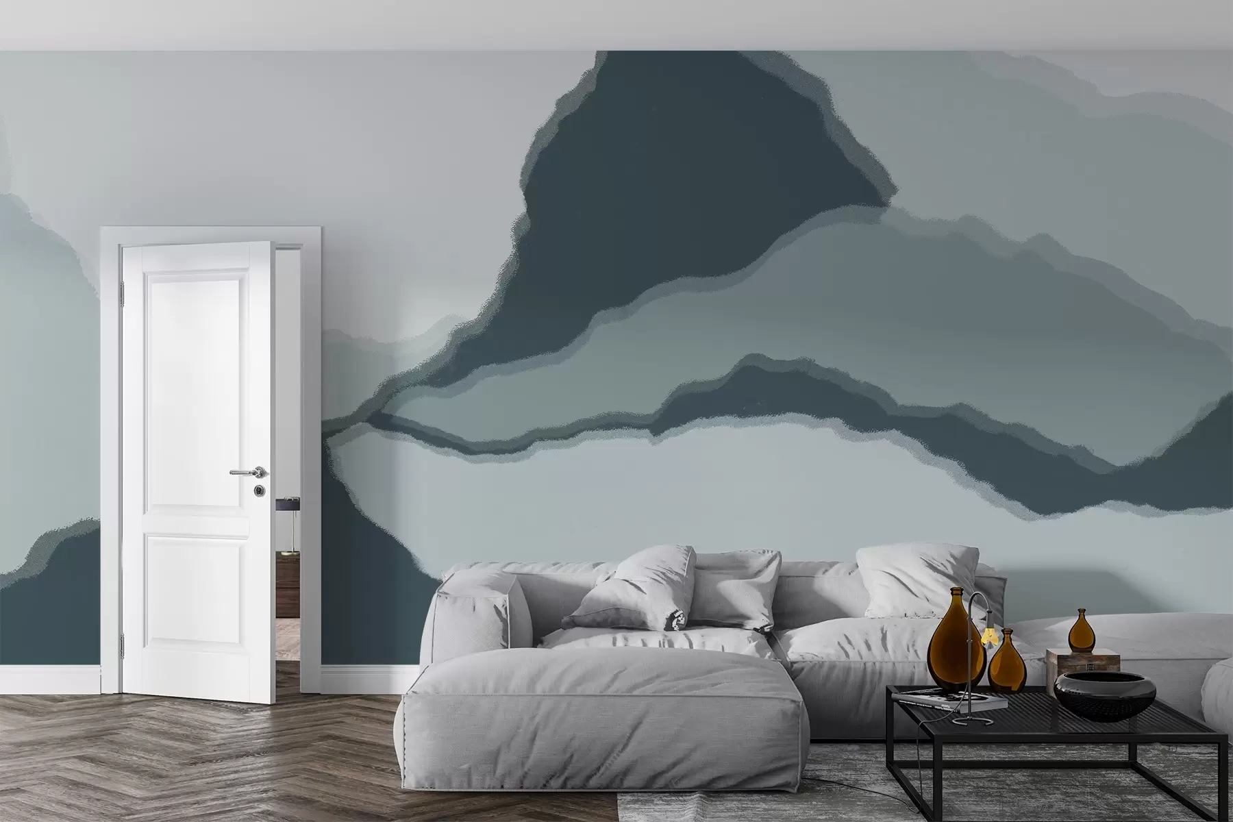 wall murals Mountains, abstract outlines, layering, ridge silhouettes, smooth lines w03791