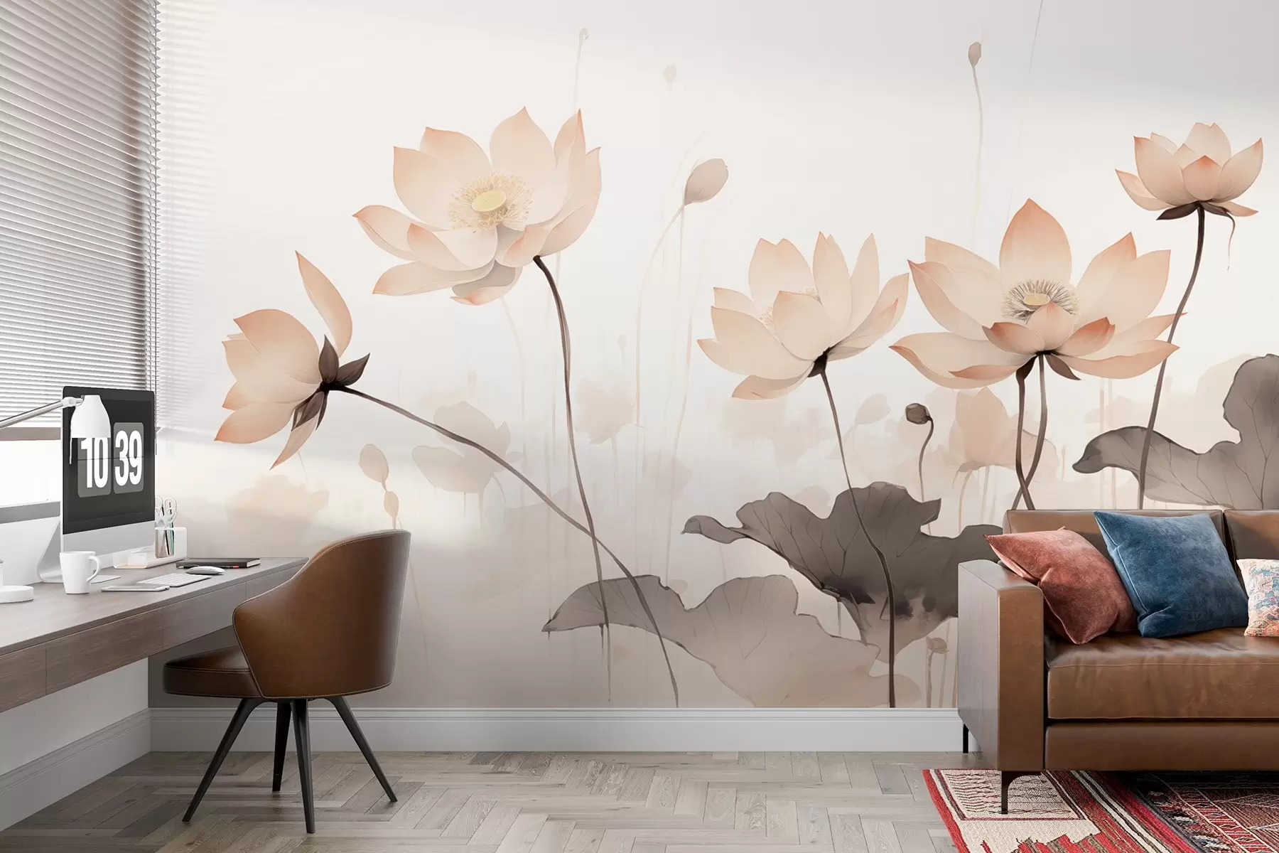 Wall Mural Photo Wallpaper Water lilies in delicate light tones in watercolor style w09035