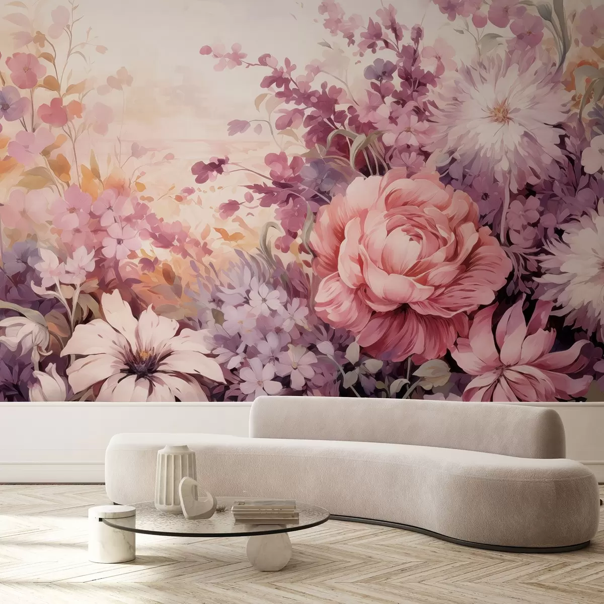 Wall Mural Photo Wallpaper Colorful flowers in pink and purple tones: lilacs, peonies, chrysanthemums w09039