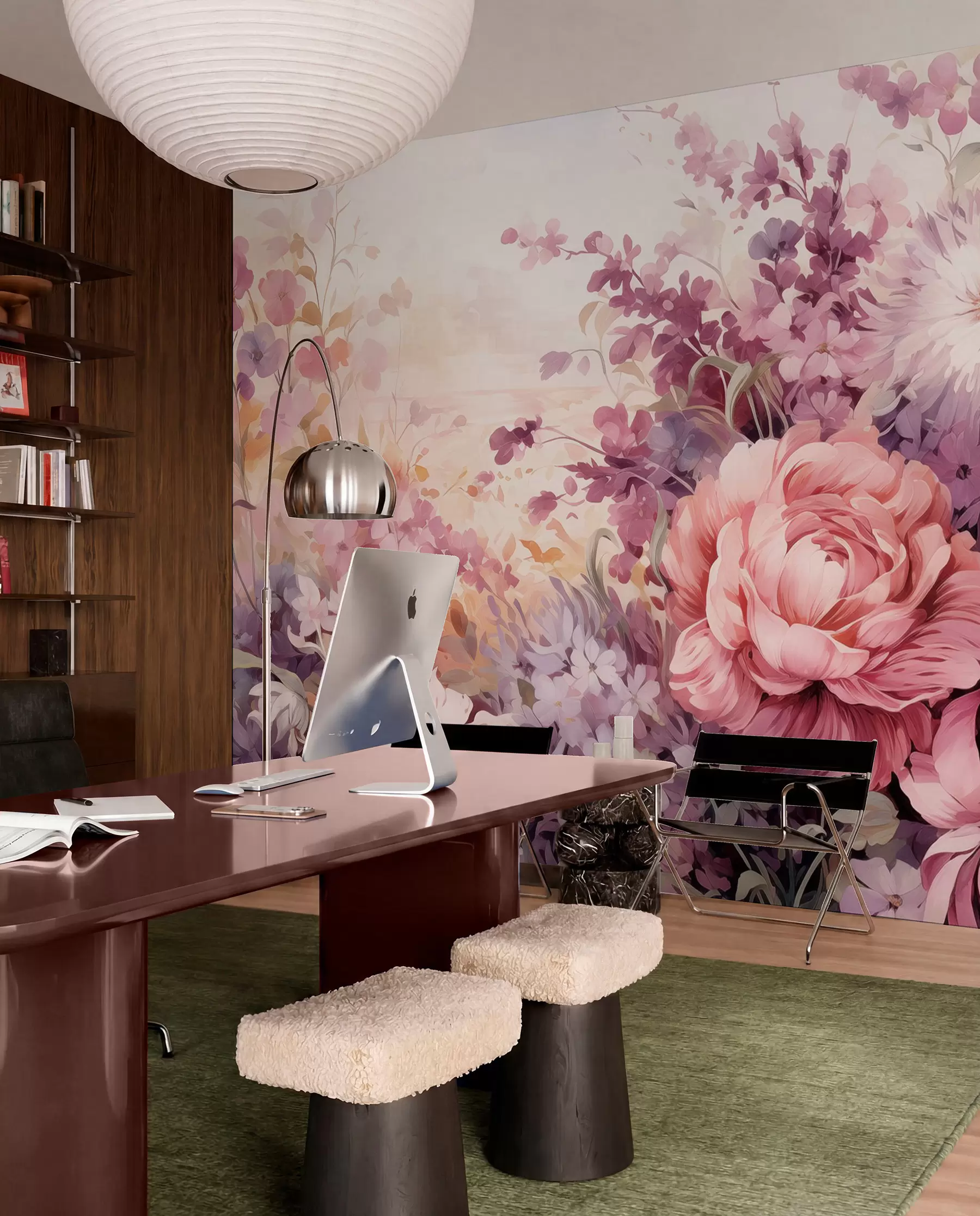 wall murals Colorful flowers in pink and purple tones: lilacs, peonies, chrysanthemums w09039
