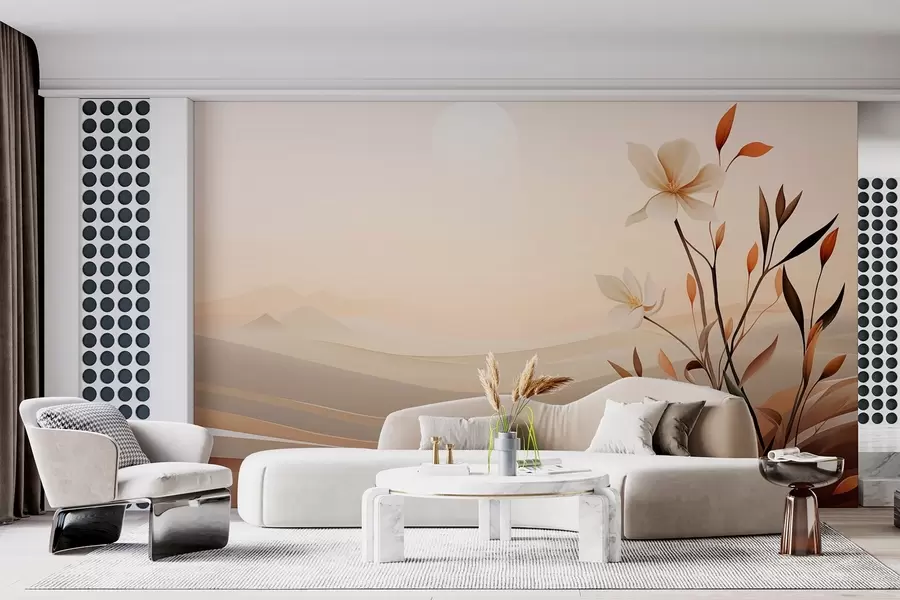 peintures murales Fleur en croissance sur fond de désert et de montagnes w09044