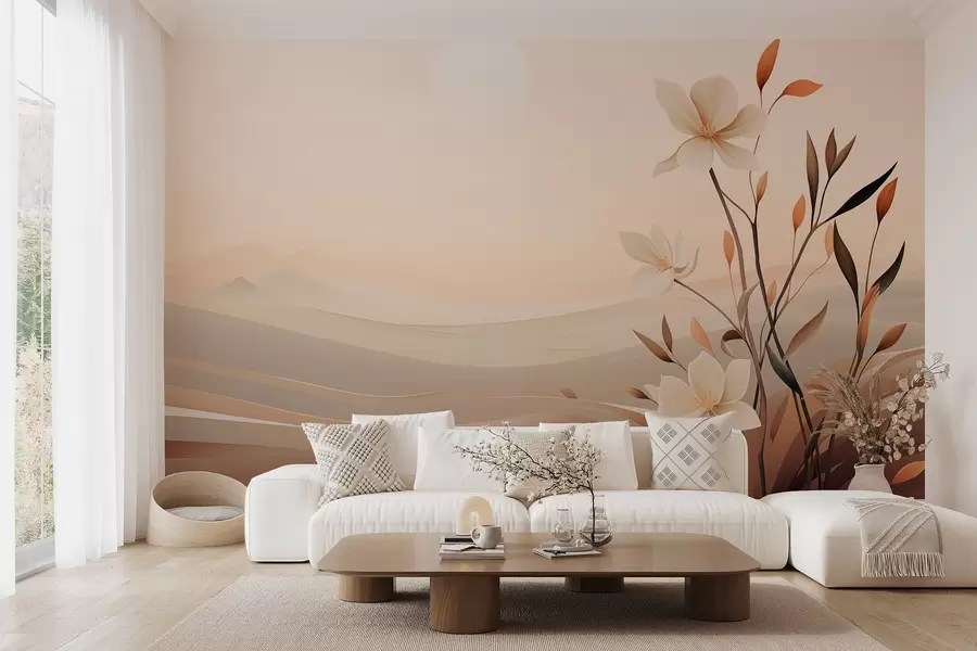 Wall Mural Photo Wallpaper Growing flower against a background of desert and mountains w09044