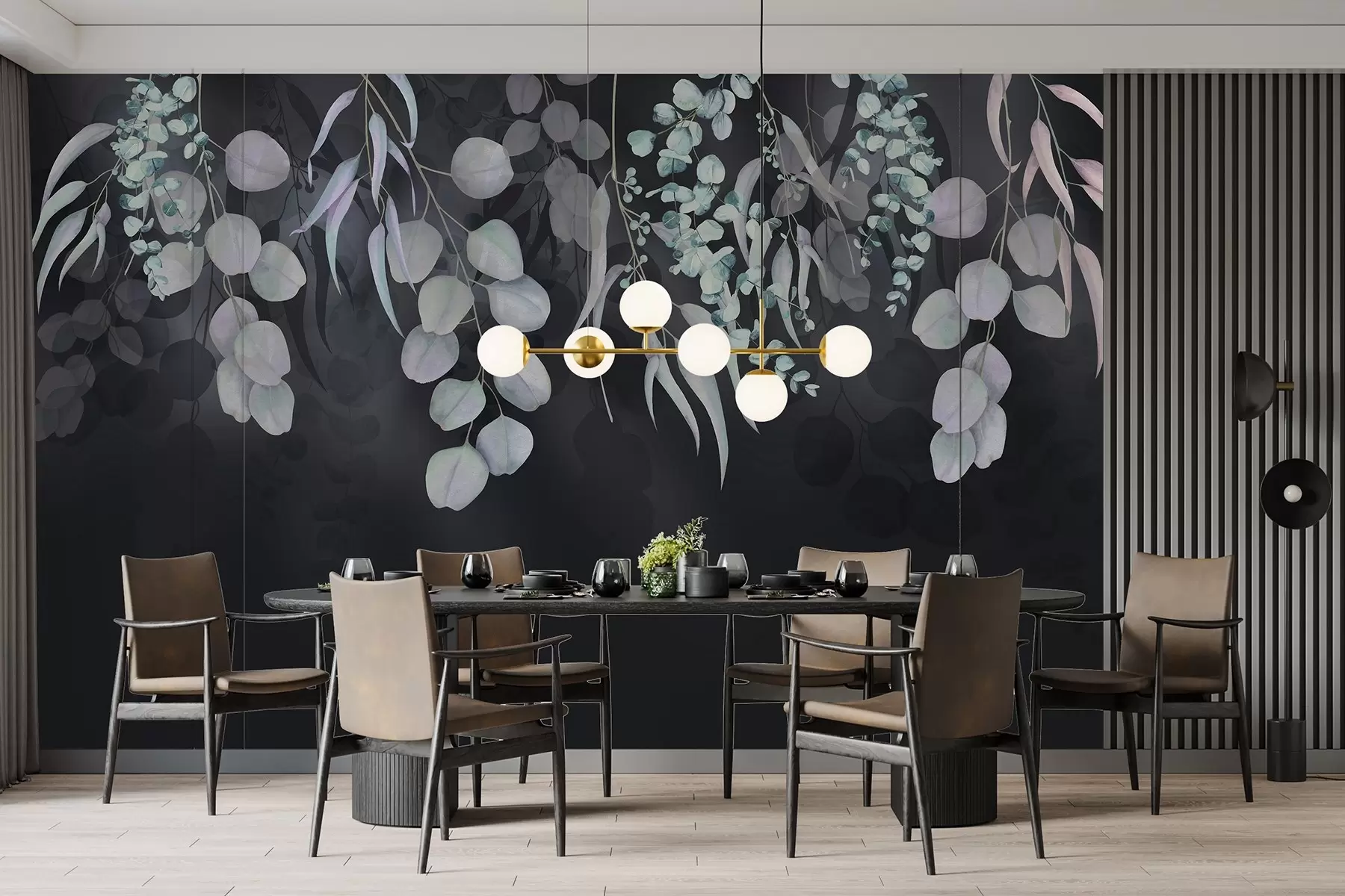 Wall Mural Photo Wallpaper Tropical leaves on the dark blue background, floral w03752v2