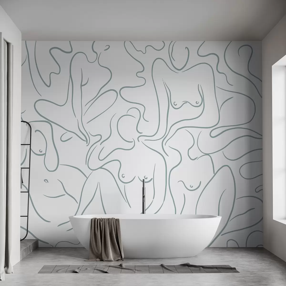Wall Mural Photo Wallpaper Line drawing anatomical silhouettes, abstraction, blue color w03755v1