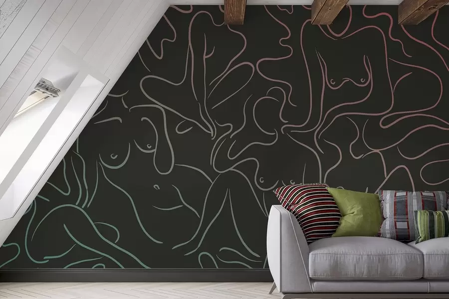 wall murals Line drawing anatomical silhouettes, abstraction, dark background w03755v2