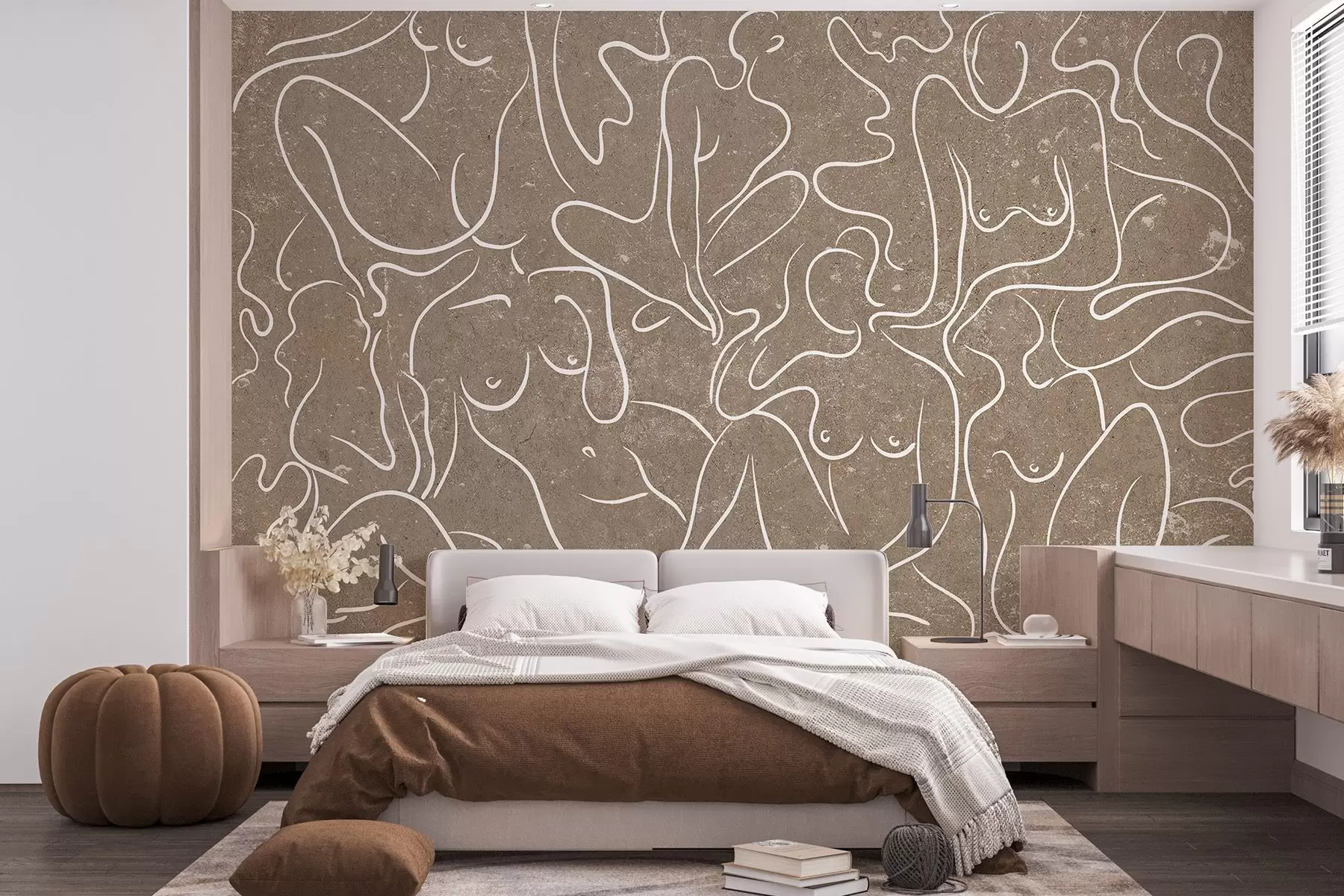 Wall Mural Photo Wallpaper Line drawing anatomical silhouettes, abstraction, beige background  w03756