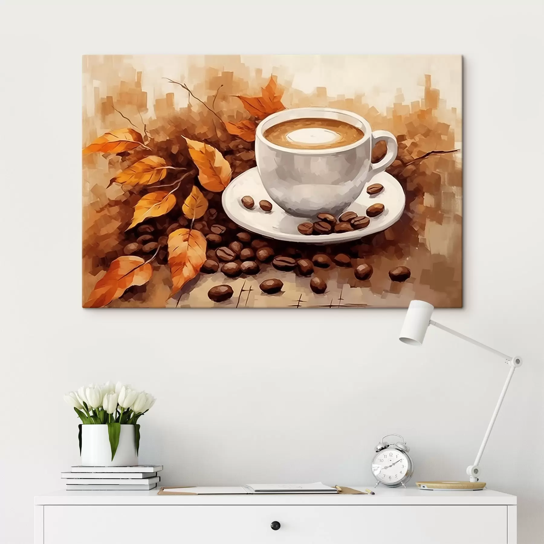 wall murals Cup of coffee and coffee beans s44116