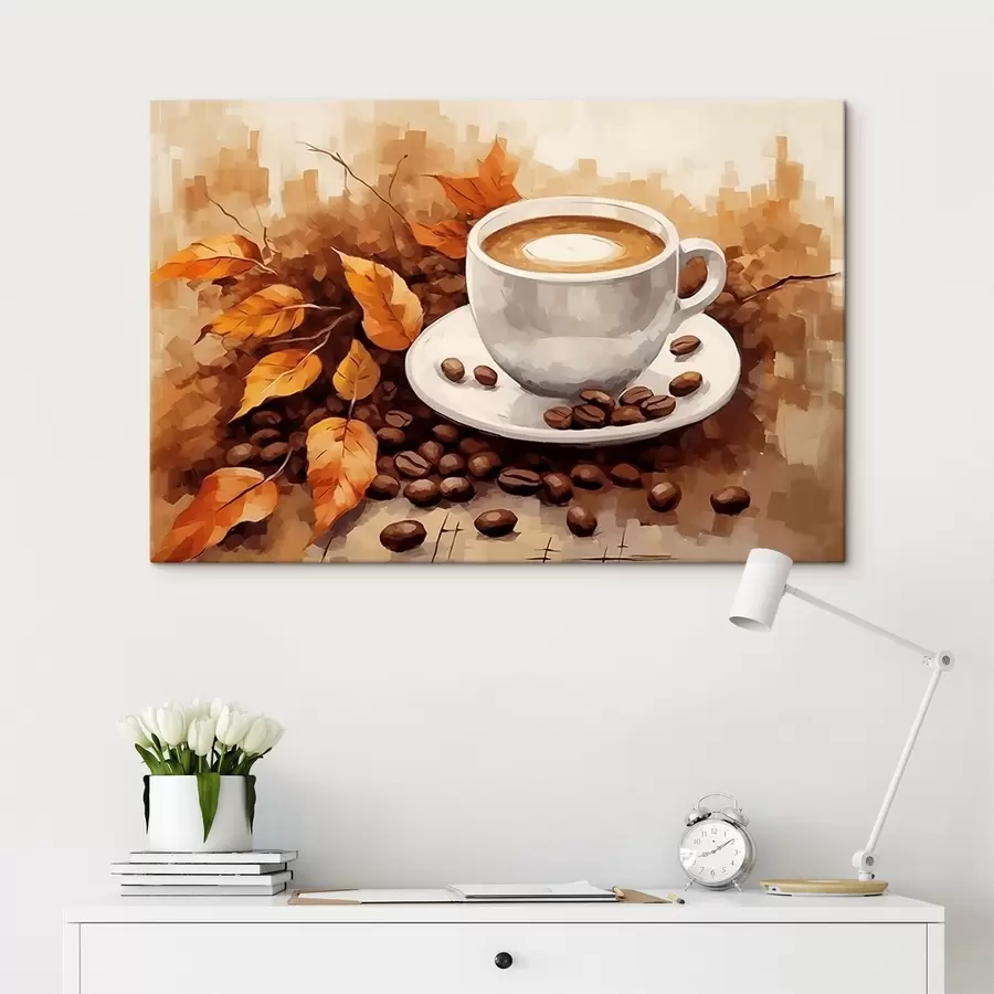 wall murals Cup of coffee and coffee beans s44116