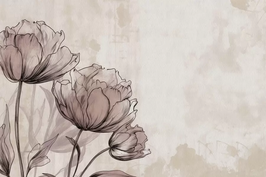 wall murals Pastel tulips with a light vintage effect w03796