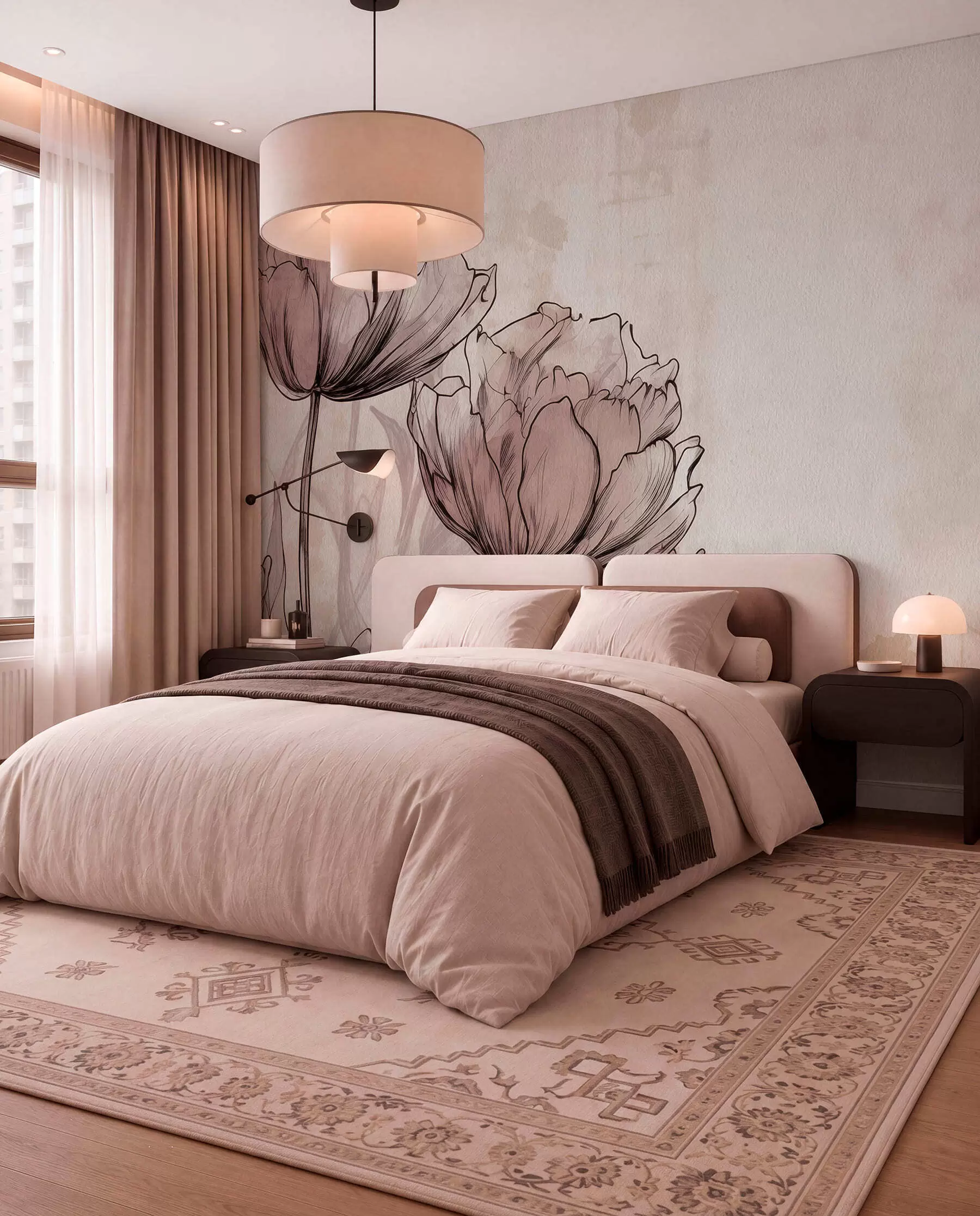 peintures murales Fleurs sépia w03796