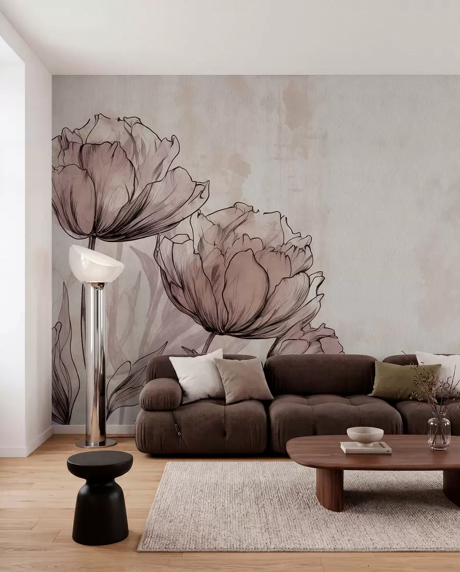 Wall Mural Photo Wallpaper Pastel tulips with a light vintage effect w03796