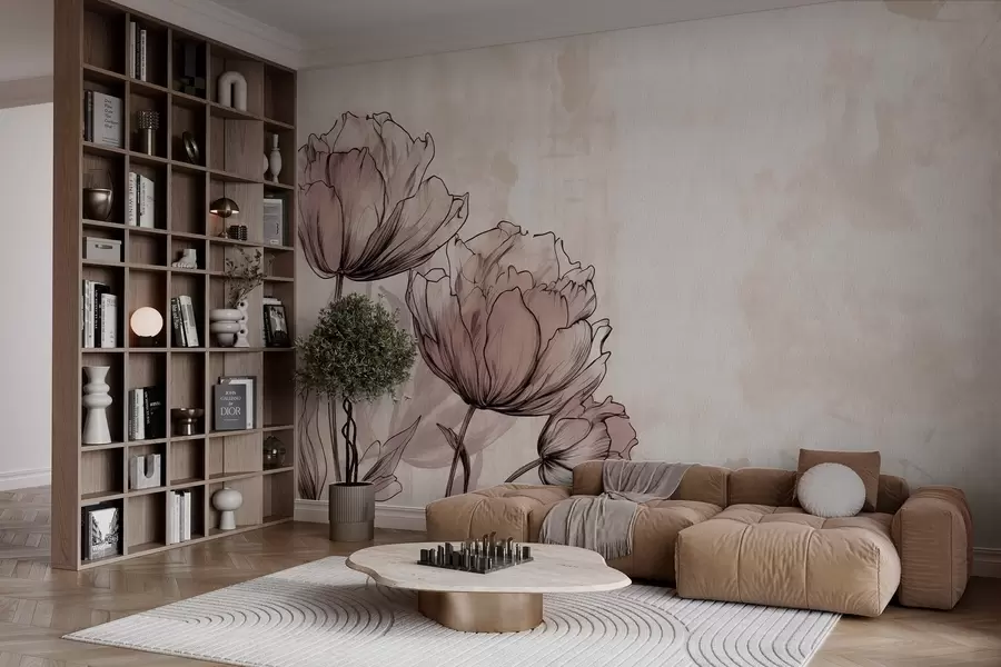 wall murals Pastel tulips with a light vintage effect w03796