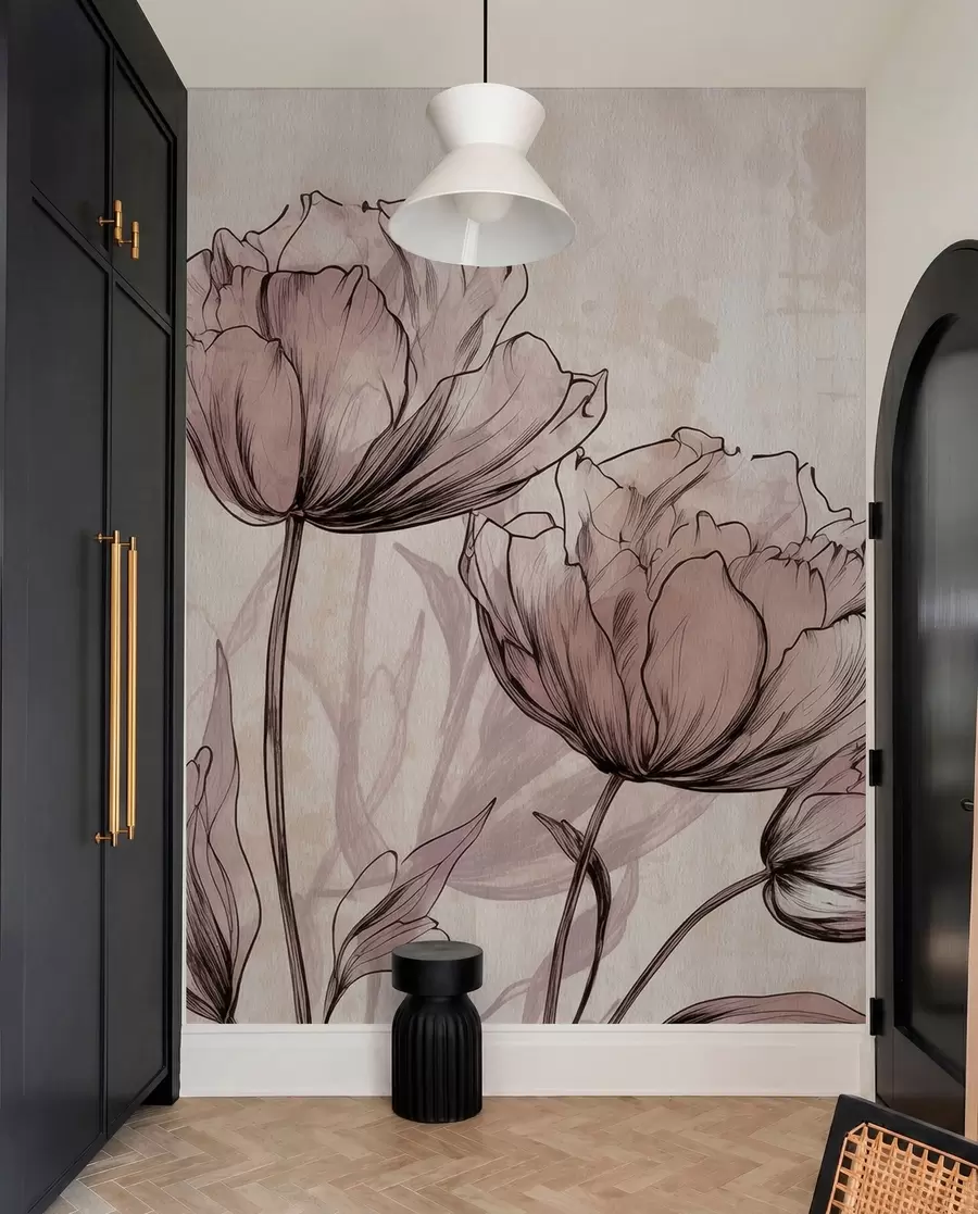 peintures murales Tulipes pastel avec un léger effet vintage w03796