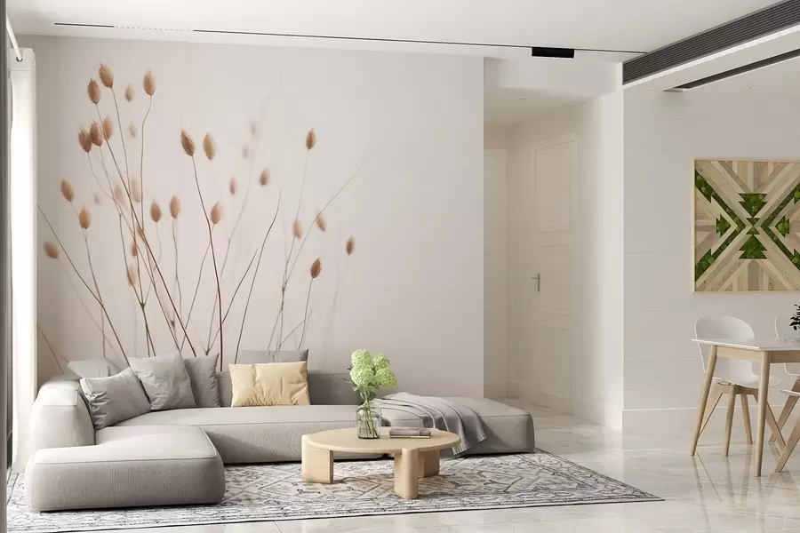 peintures murales Branches minimalistes avec épillets sur fond blanc w03805