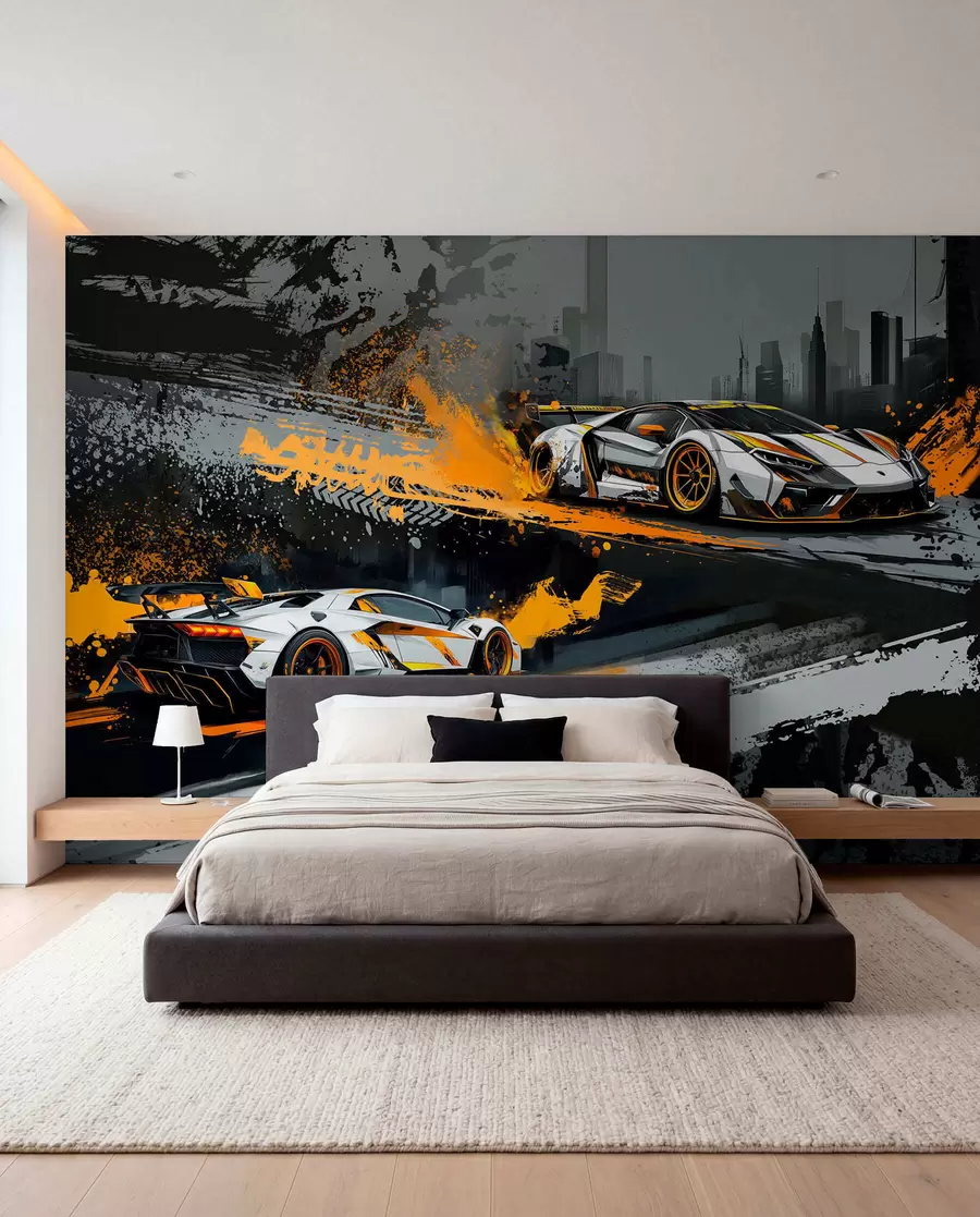 peintures murales style hard grange, voitures de sport expressives et dynamiques w03721