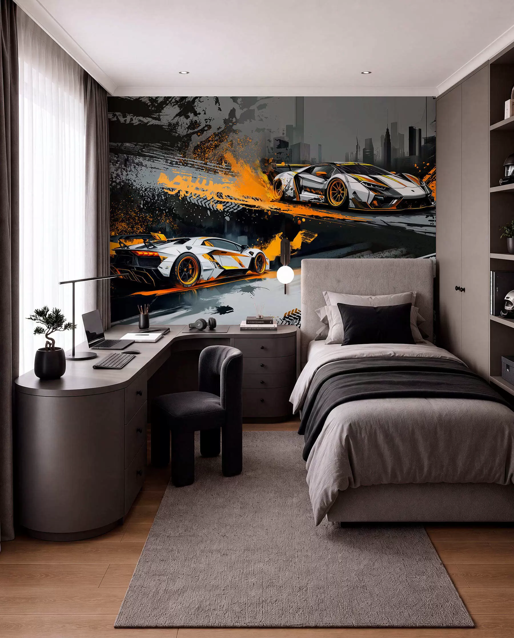 peintures murales style hard grange, voitures de sport expressives et dynamiques w03721