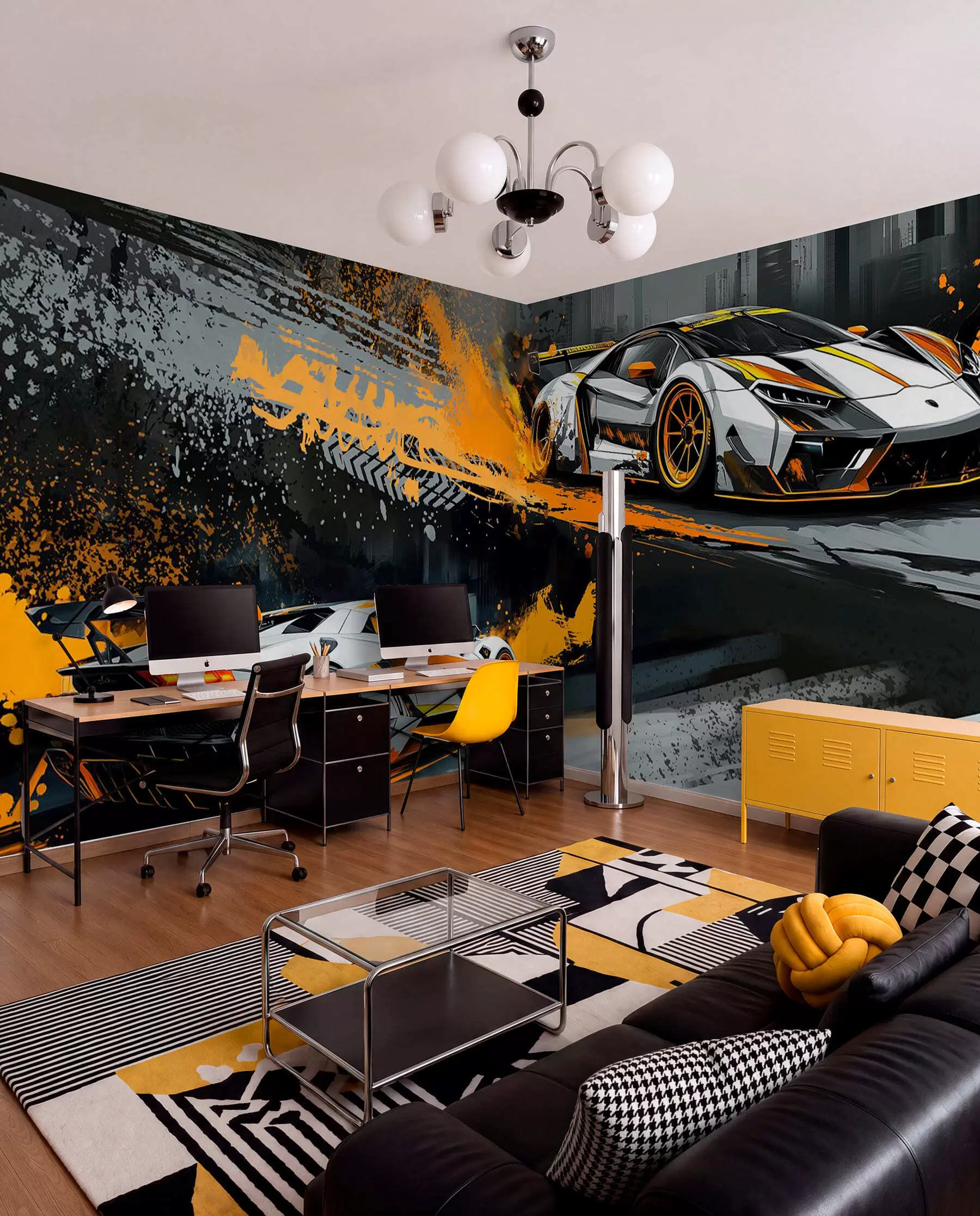 peintures murales style hard grange, voitures de sport expressives et dynamiques w03721
