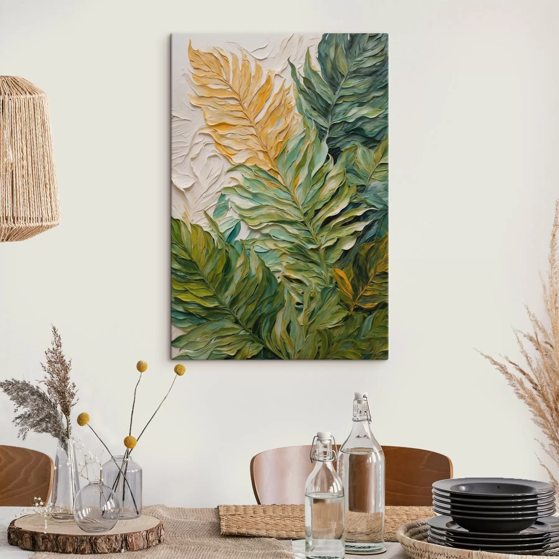 wall murals Tropical leaves in oil painting style s44088