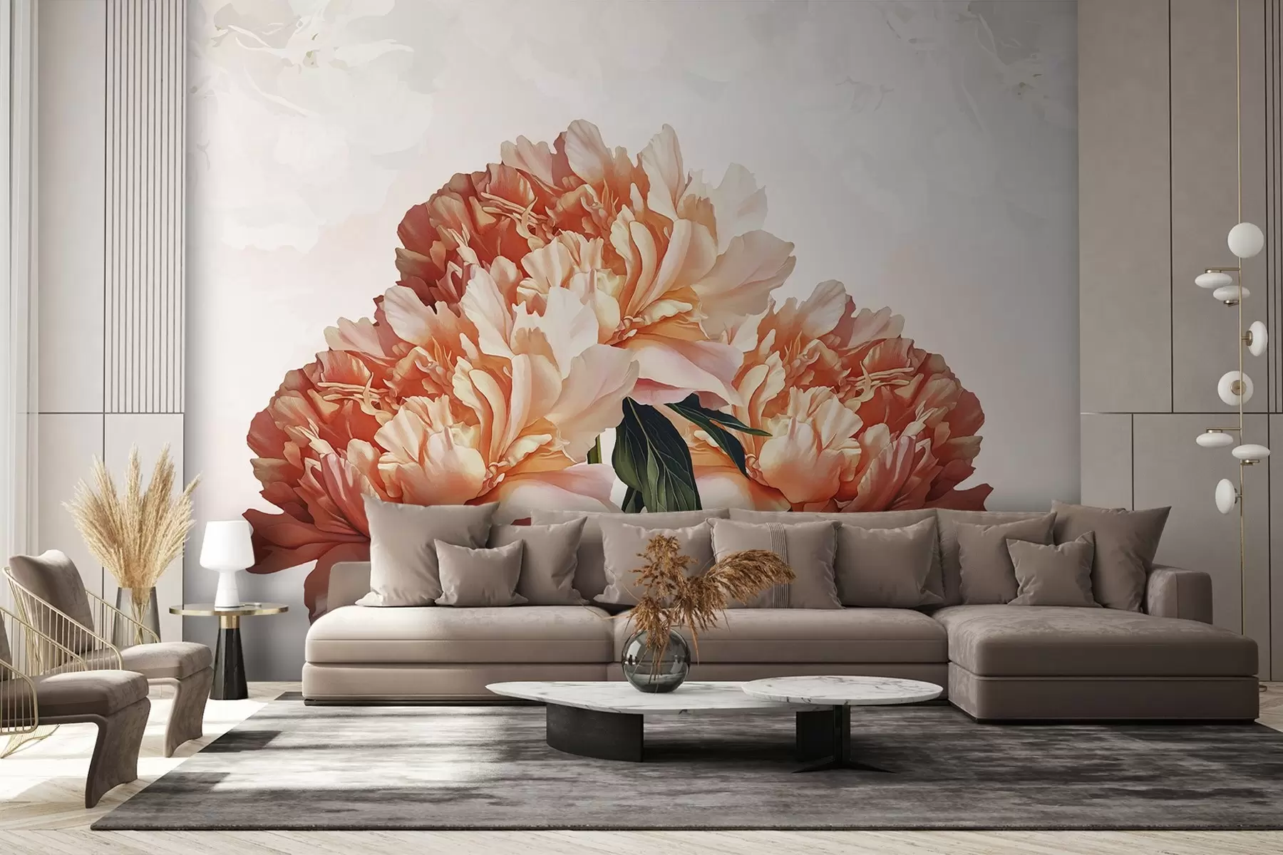 murais de parede Grandes flores cor de laranja w03545