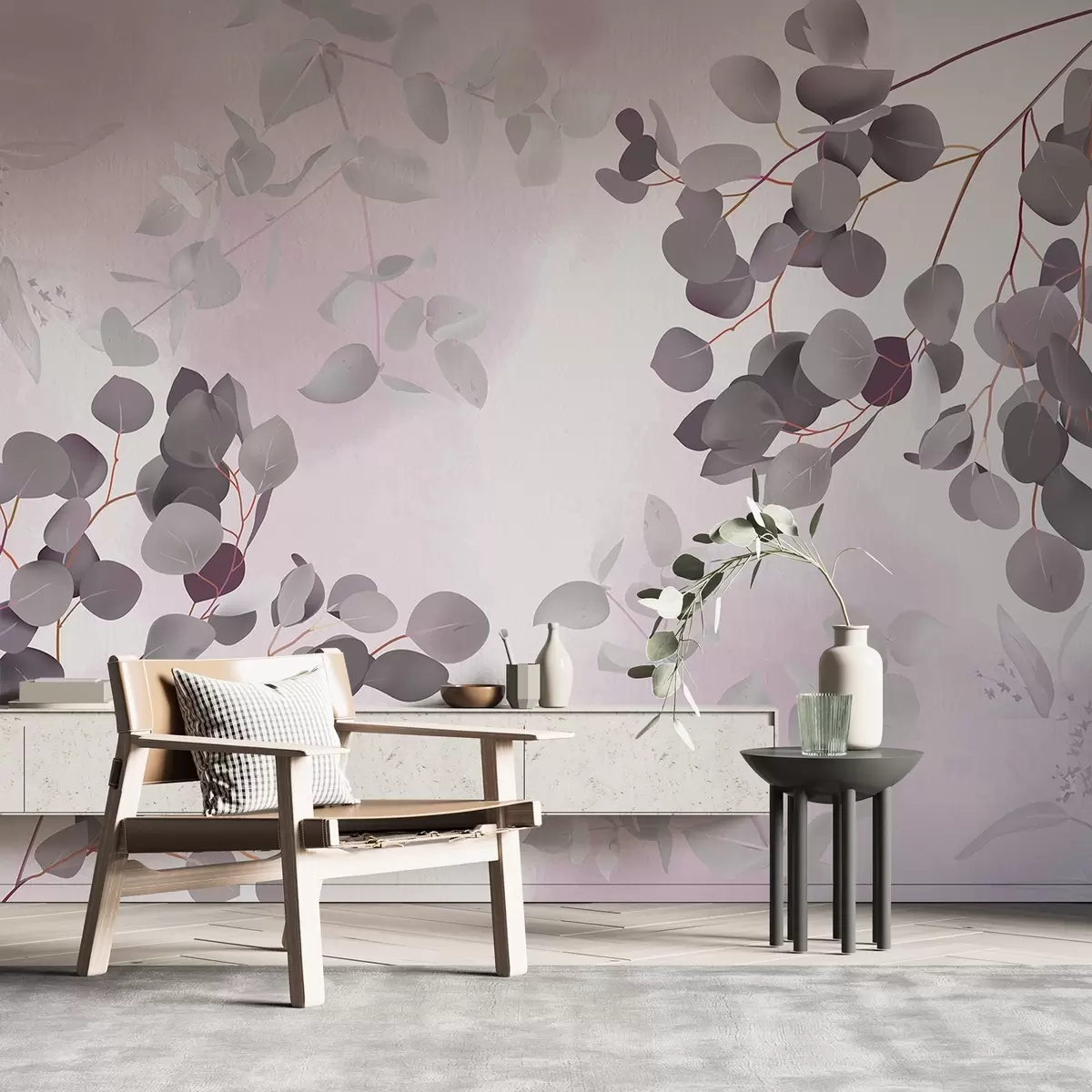 Wall Mural Photo Wallpaper Branches with leaves in pink tones w03719v1