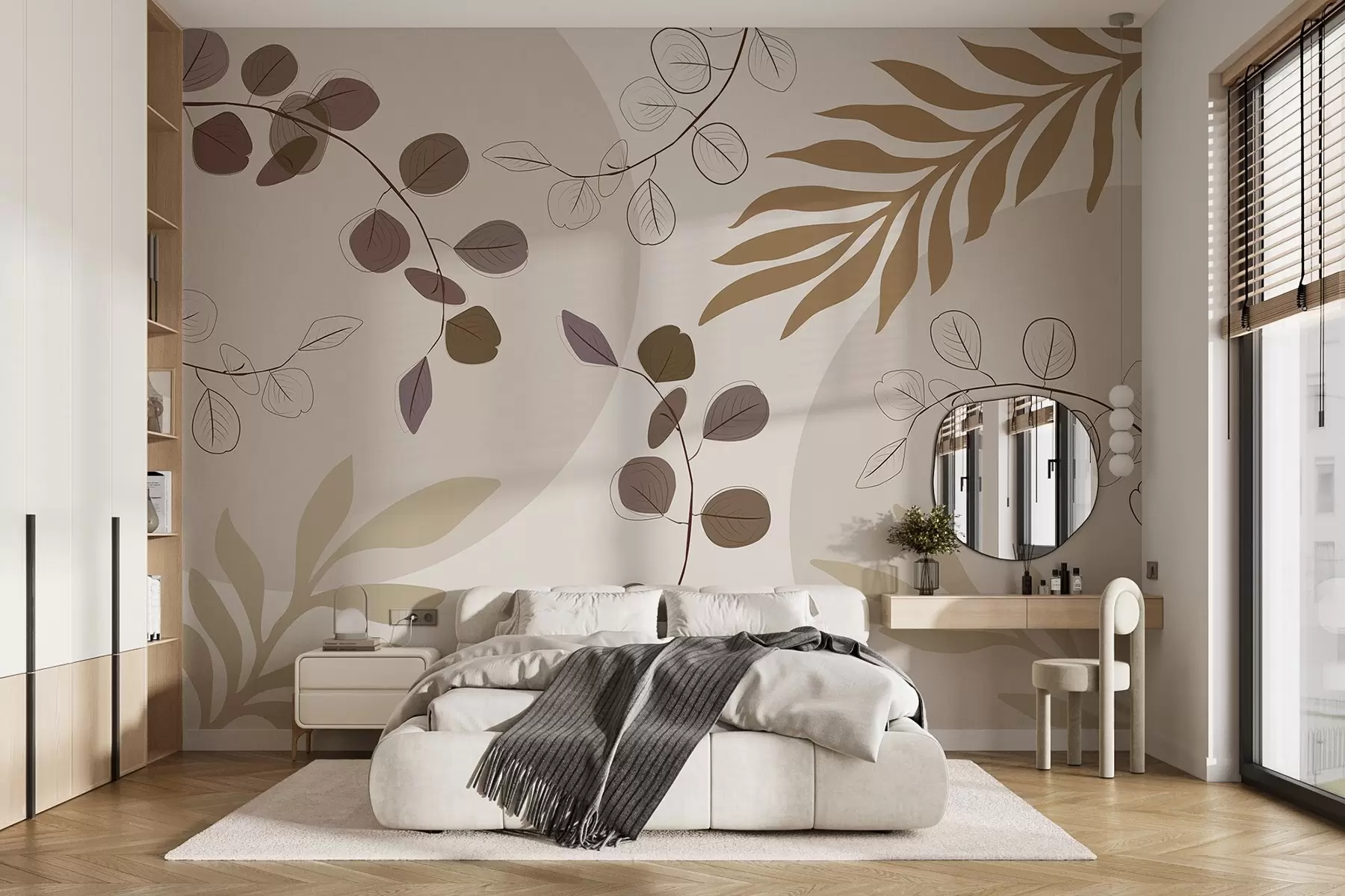 Wall Mural Photo Wallpaper Abstract composition with leaves in beige tones w03857