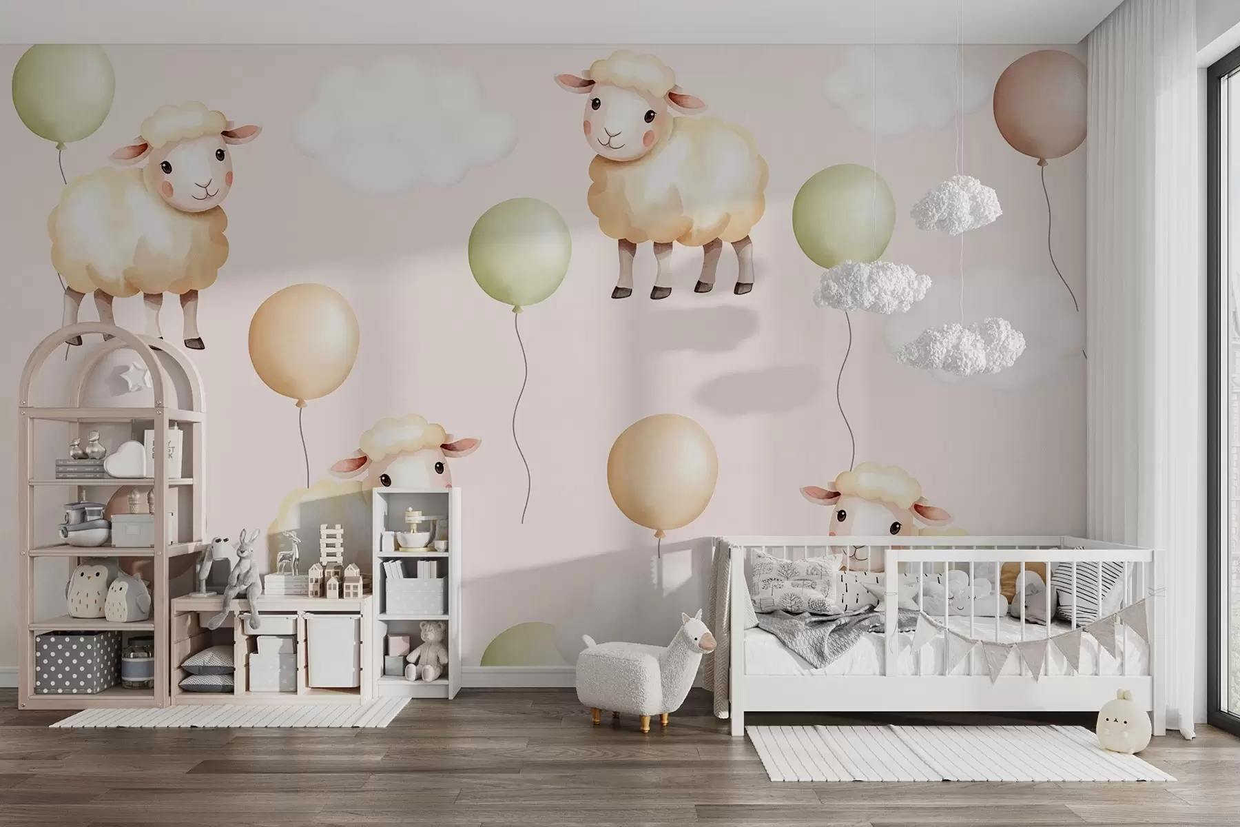 Wall Mural Photo Wallpaper Cute sheep and balloons w03860