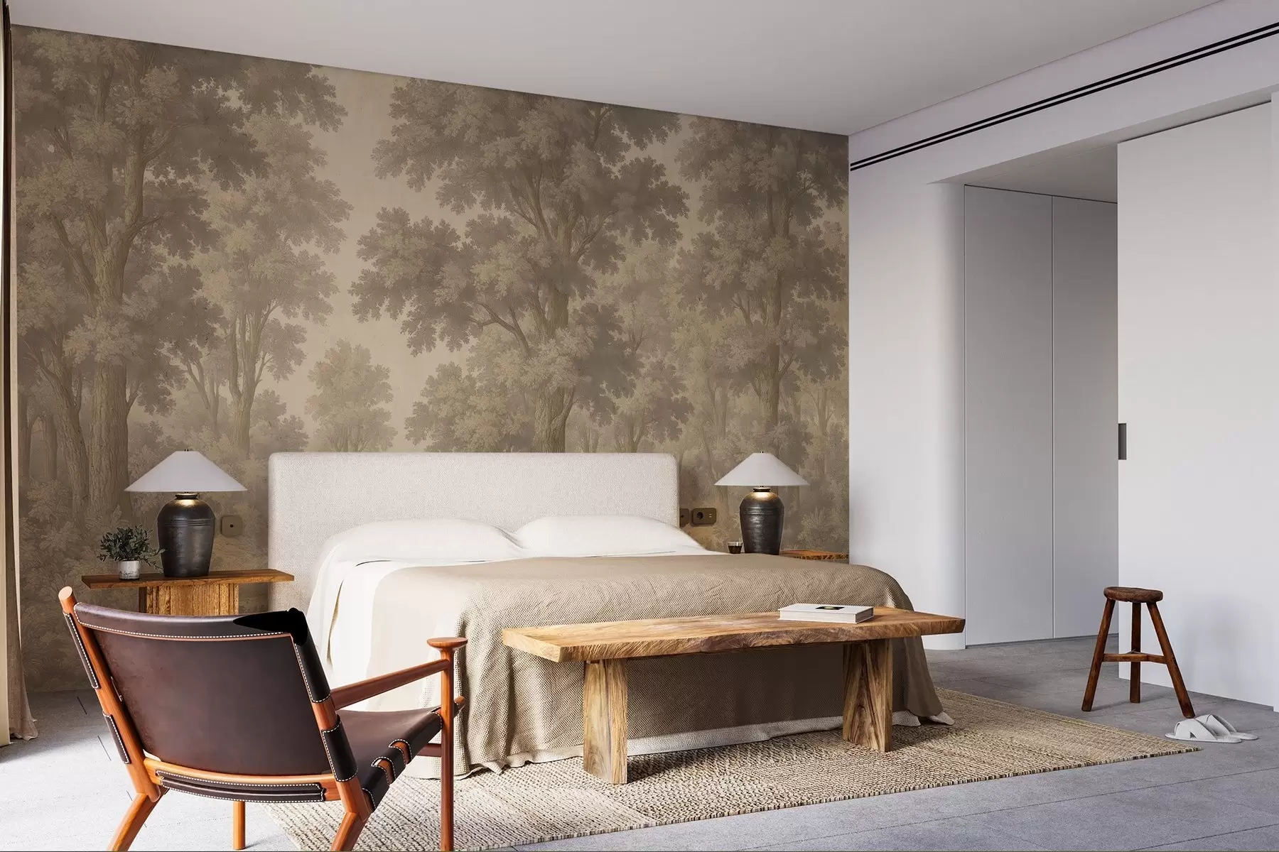 peintures murales Image moderne d'une forêt dans un style grunge w03822v2