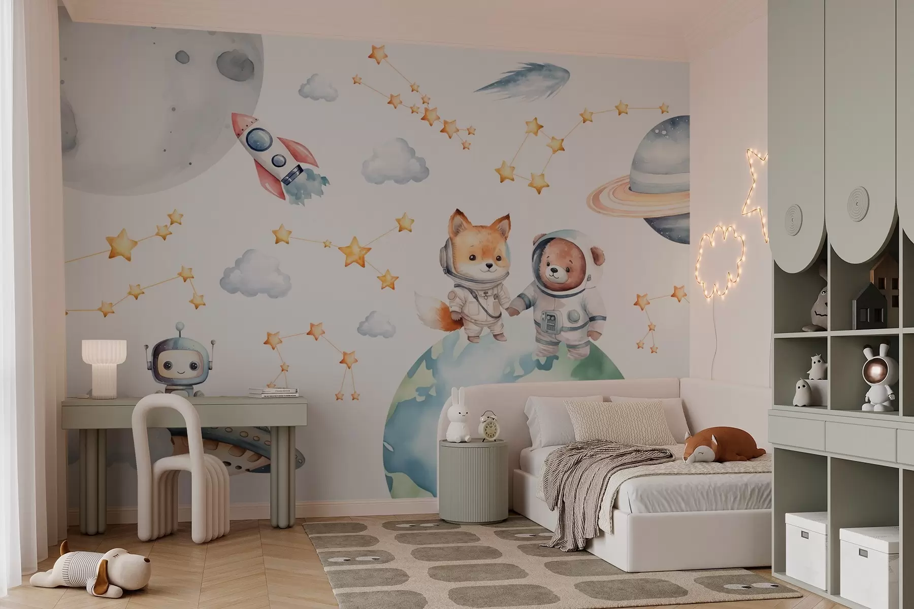 peintures murales Mignons animaux astronautes dans l'espace w03779