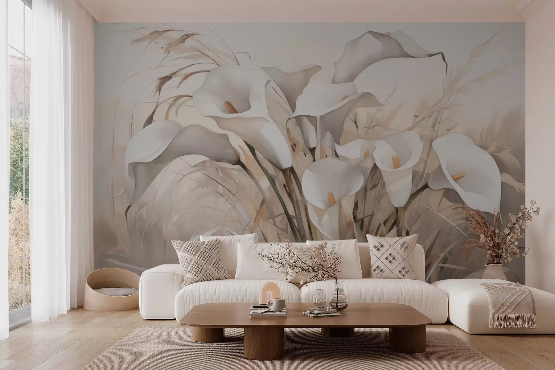 Wall Mural Photo Wallpaper Calla lilies in dry grass imitation of watercolor w03843v1