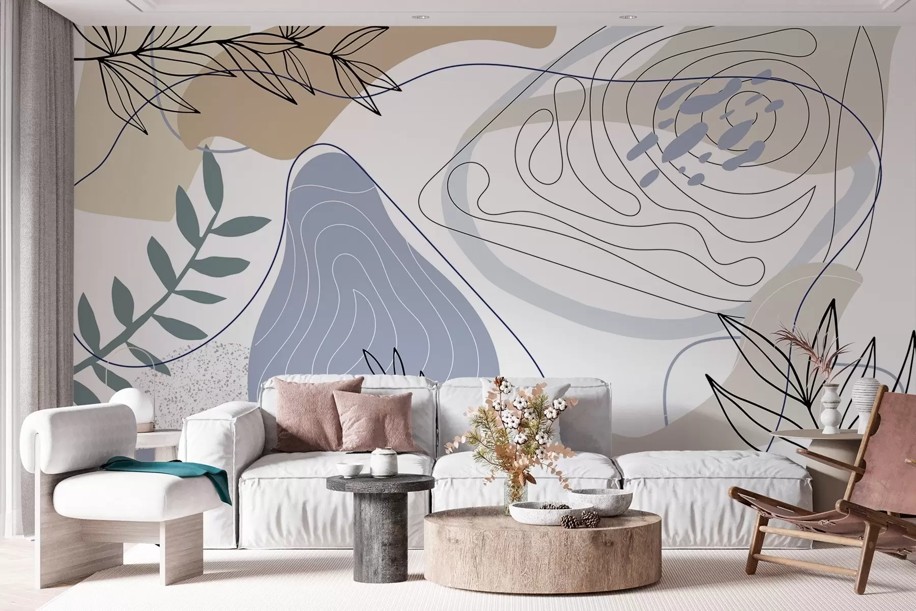 wall murals Abstraction with leaves w03832