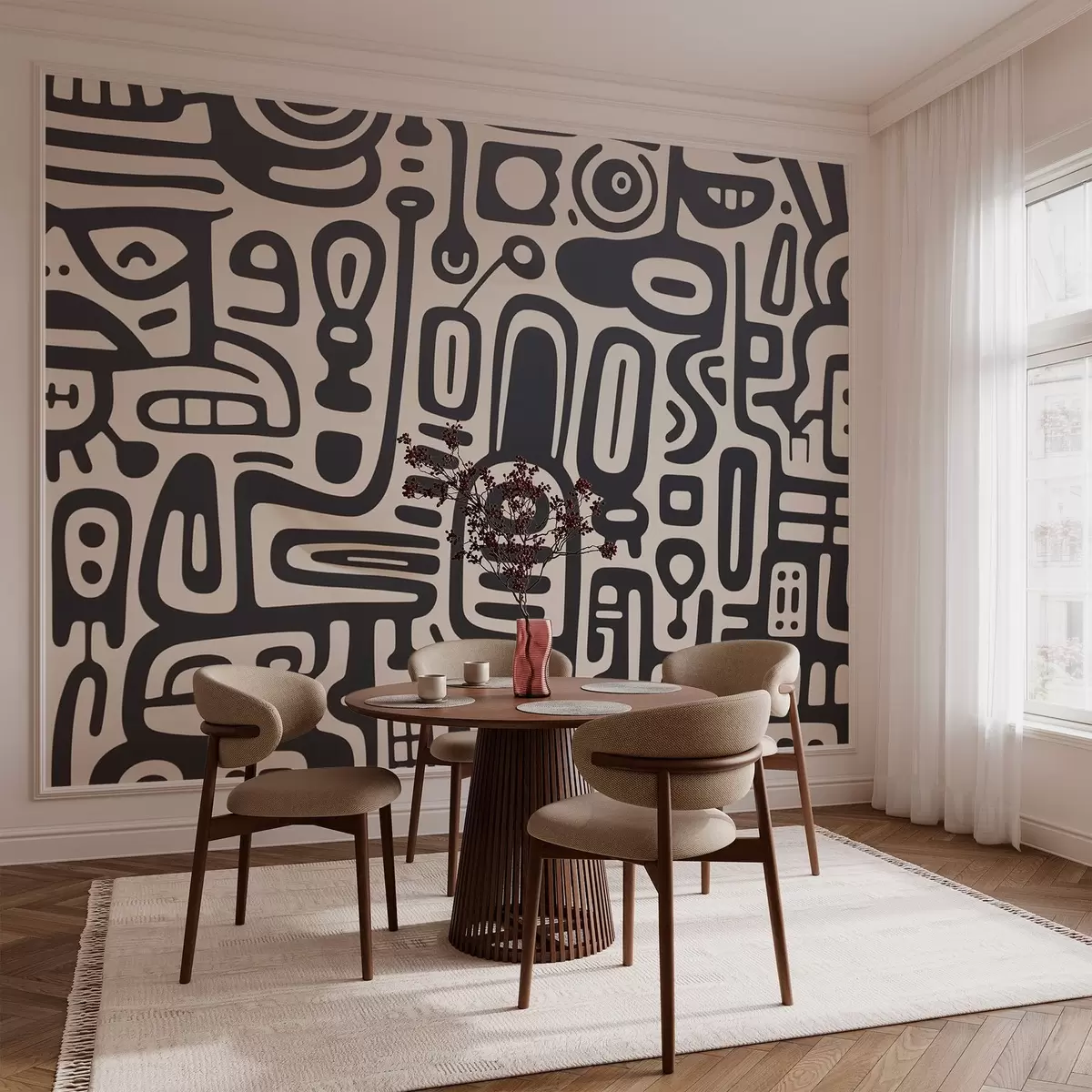 peintures murales Graffiti gris sur fond beige w03834