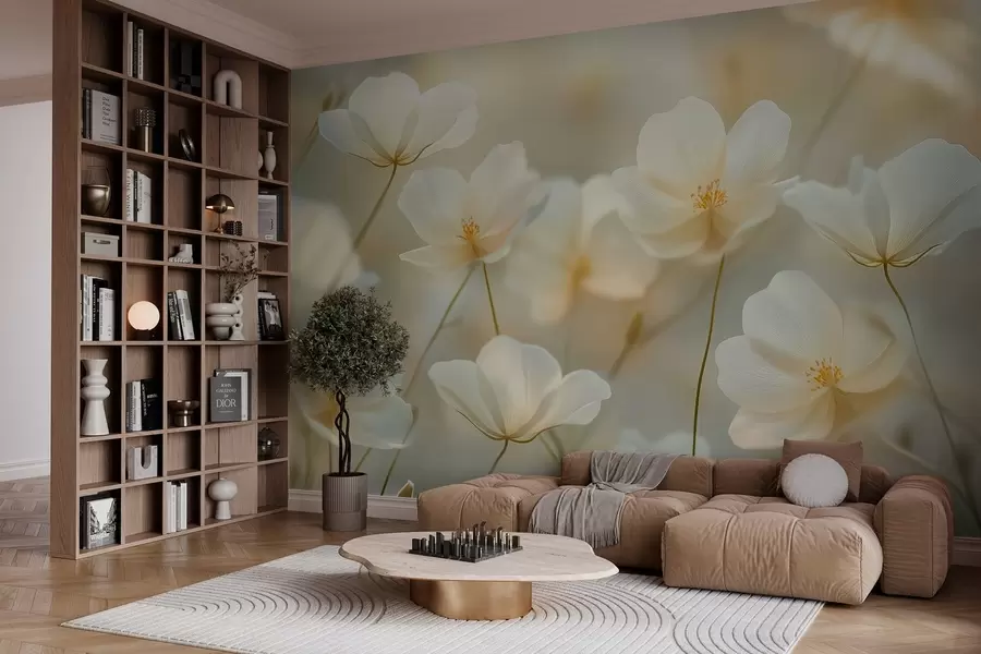 murais de parede flores brancas matinais w03766