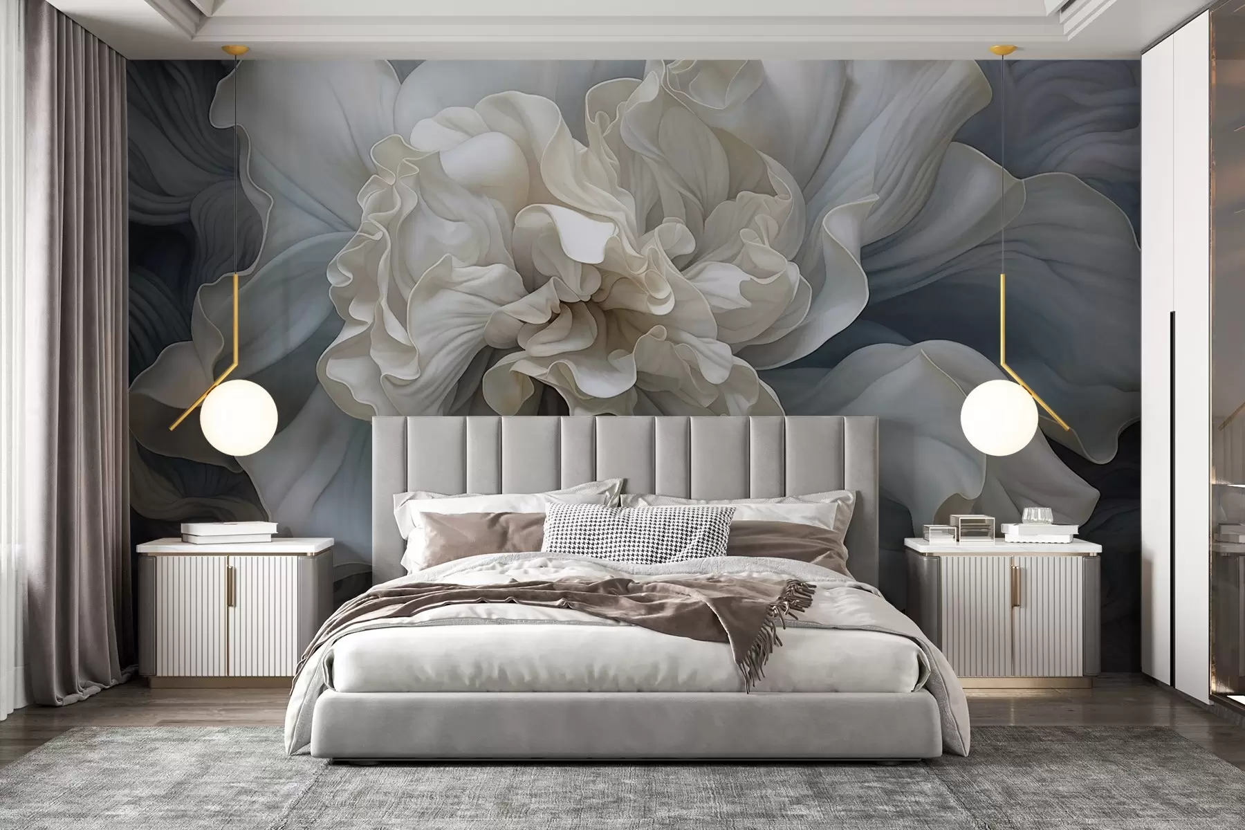 Wall Mural Photo Wallpaper Abstract large decorative flower with many petals, soft and delicate, with blue and gray shades in the background w09055