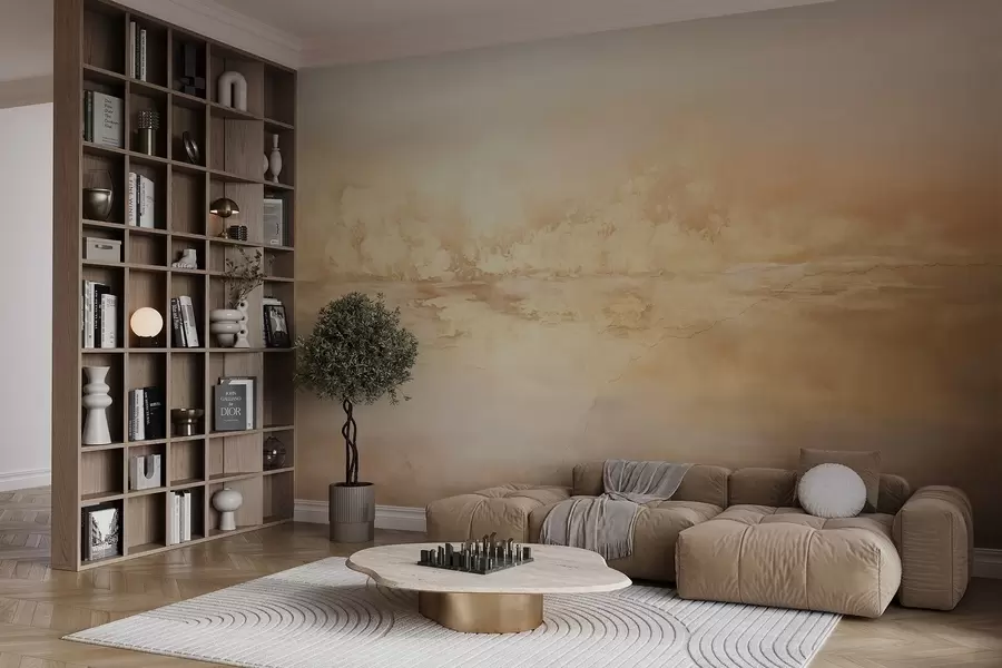 Wall Mural Photo Wallpaper Abstract textured landscape with warm colors, a soft and dreamy atmosphere, and a blend of orange, yellow, and white hues w09063