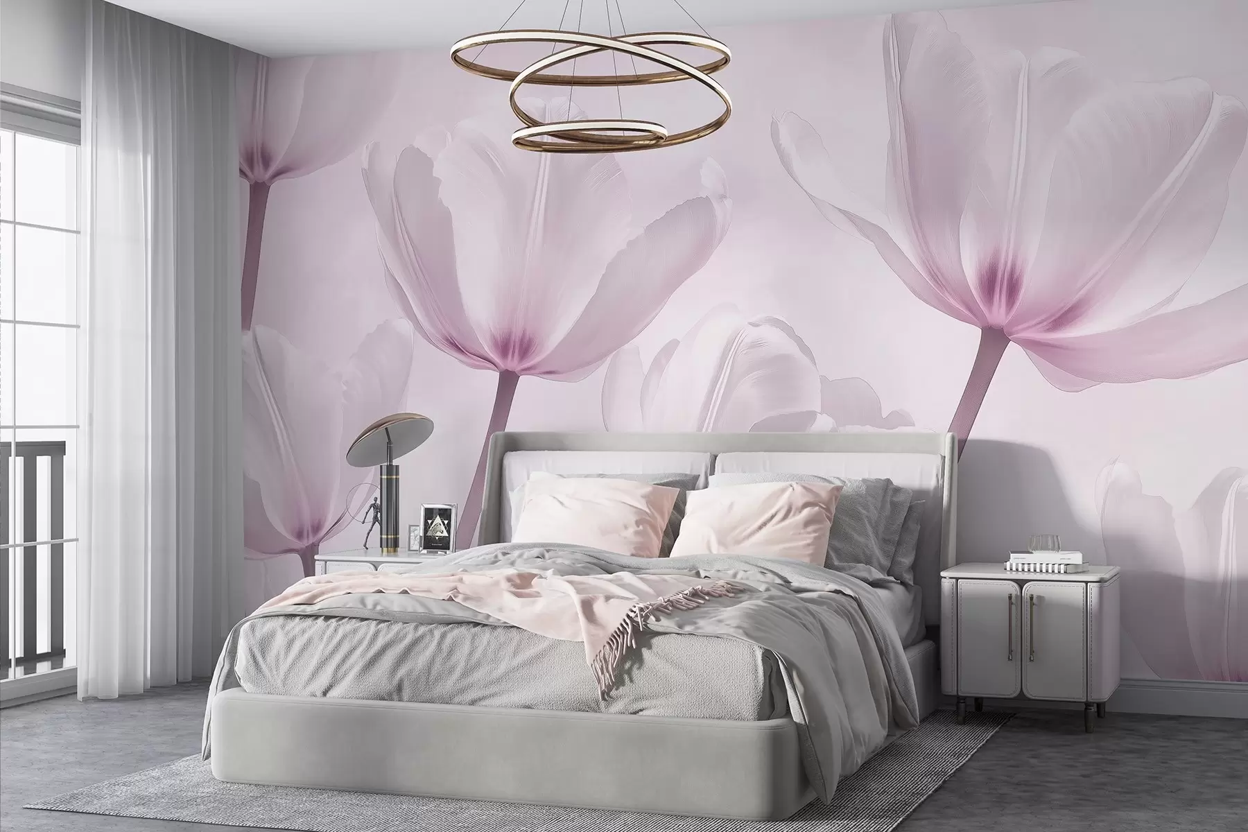 Wall Mural Photo Wallpaper Beautiful tulips, floral, pink colors, realism w03877v2