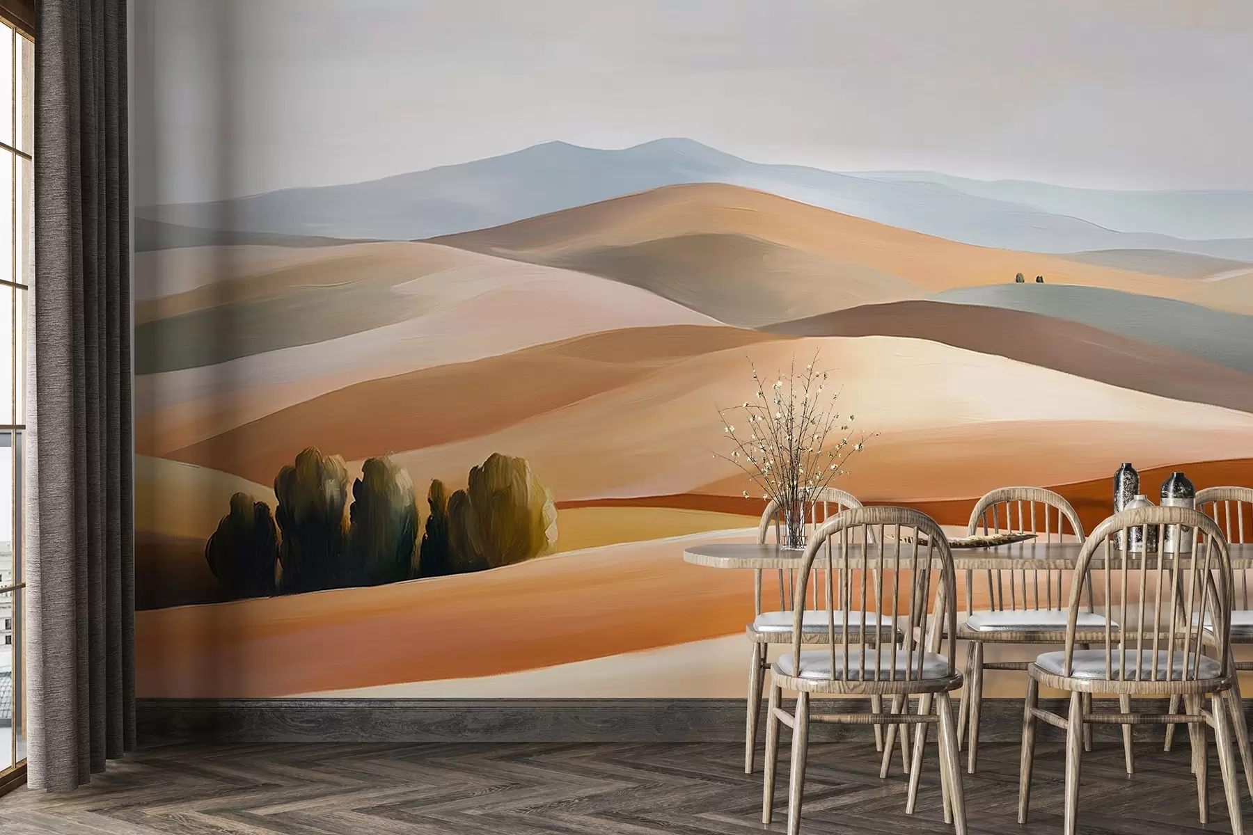 murales Paisajes con árboles, Toscana, colores naturales, estilo óleo w03880
