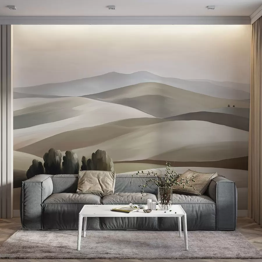 murales Paisajes con árboles, Toscana, colores beige y gris, estilo óleo w03880v1