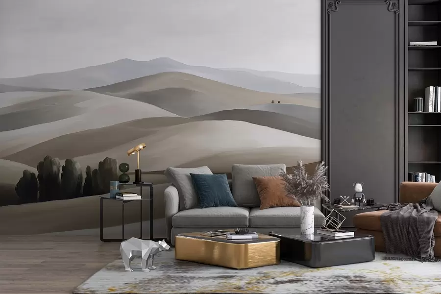 murales Paisajes con árboles, Toscana, colores beige y gris, estilo óleo w03880v1