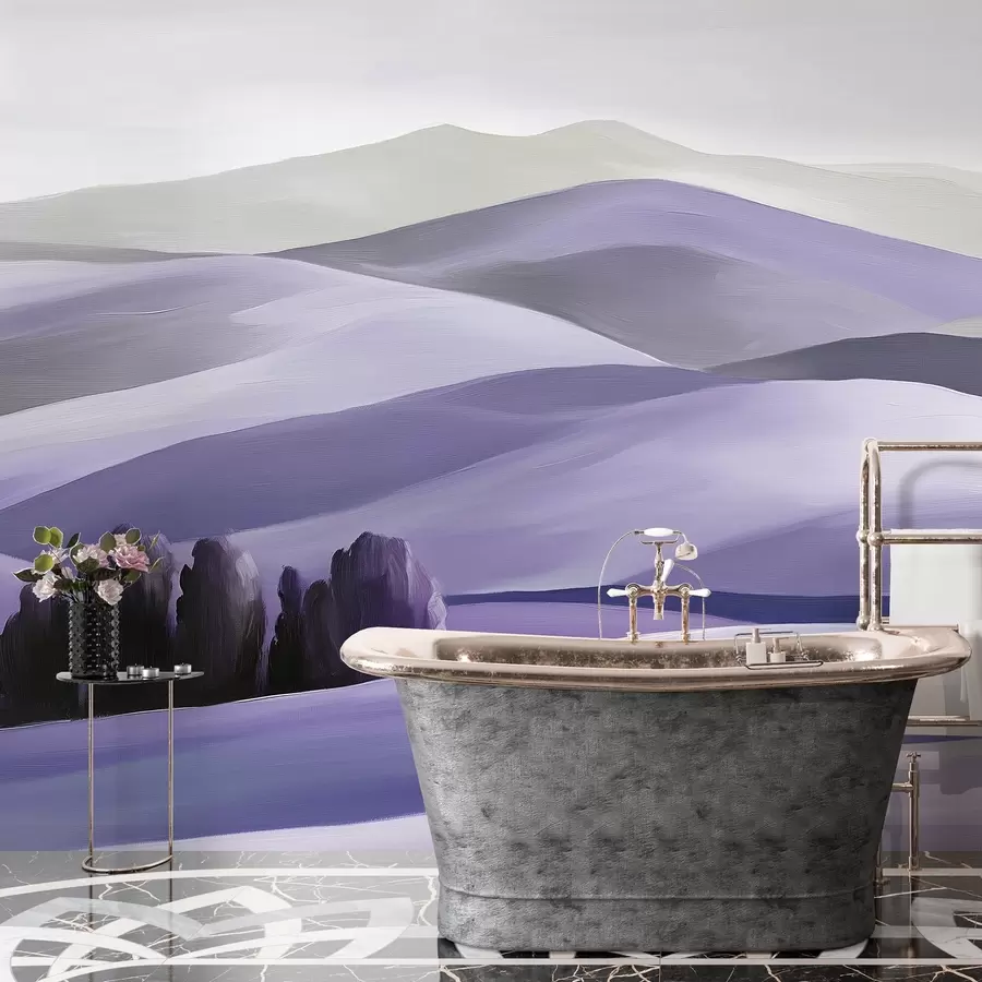 Wall Mural Photo Wallpaper Landscapes with trees, Tuscany, purple colors, oil style w03880v3