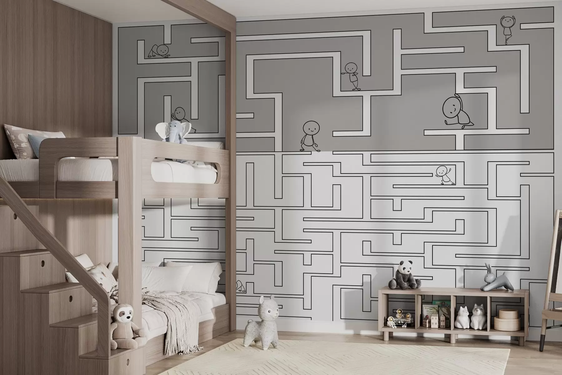 Wall Mural Photo Wallpaper Labyrinth in grey and white w03873v1