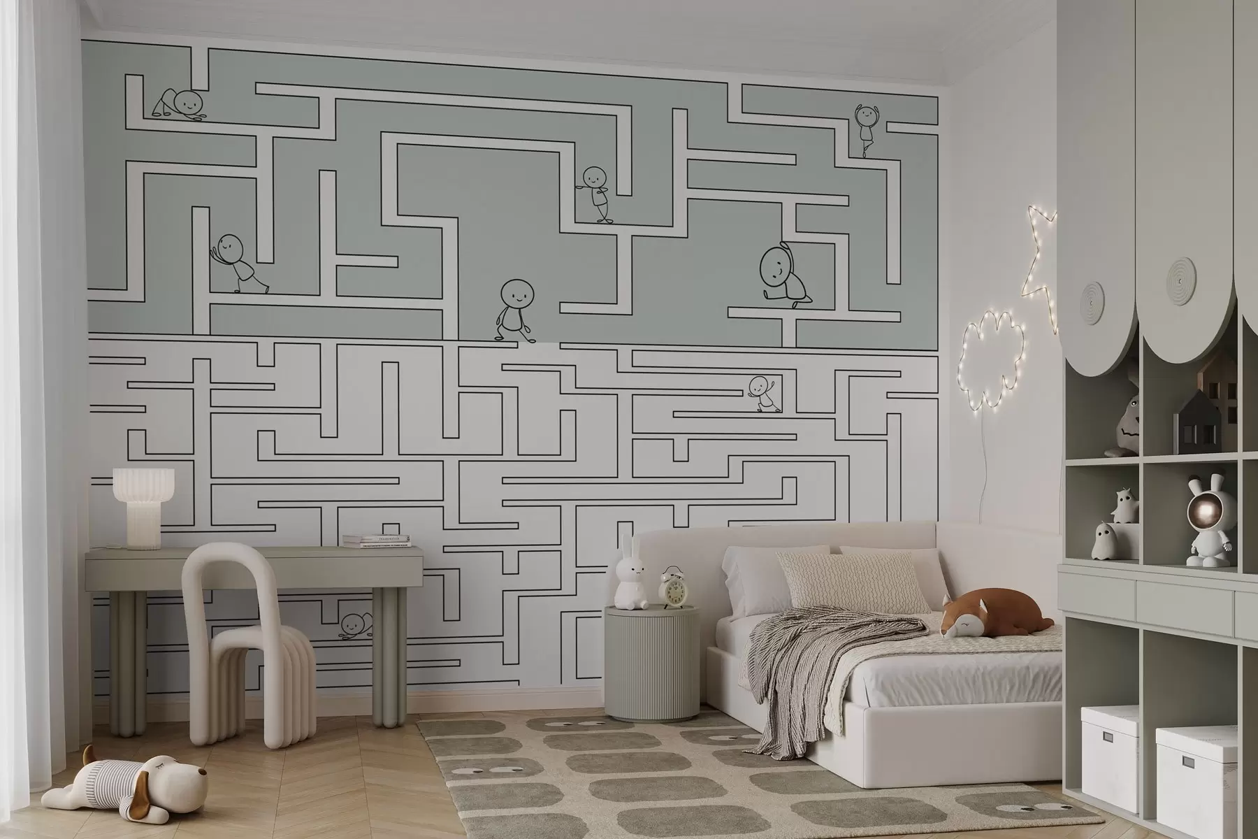 wall murals Labyrinth in light green and white w03873v4