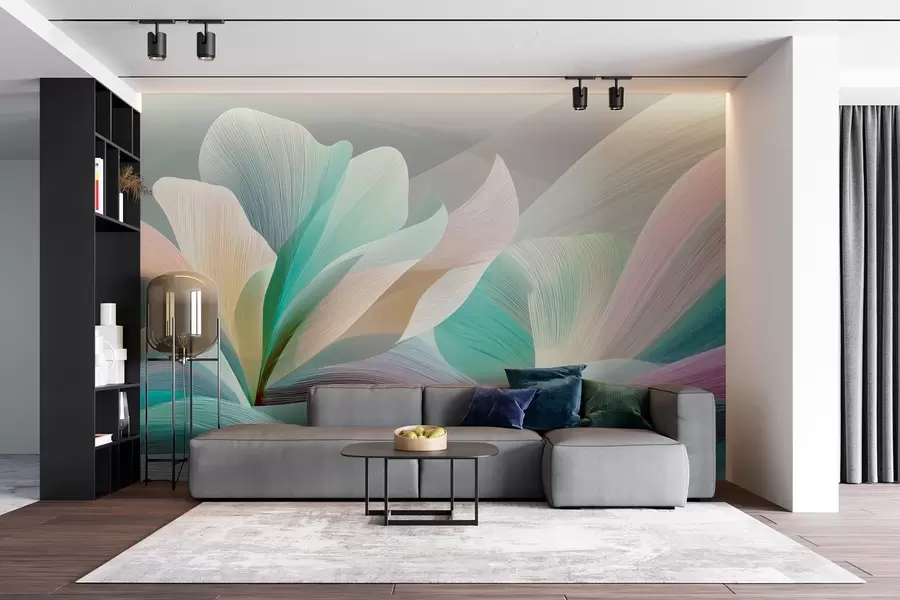 murales Elegante abstracción con suaves curvas que recuerdan a una flor y ondas w09075