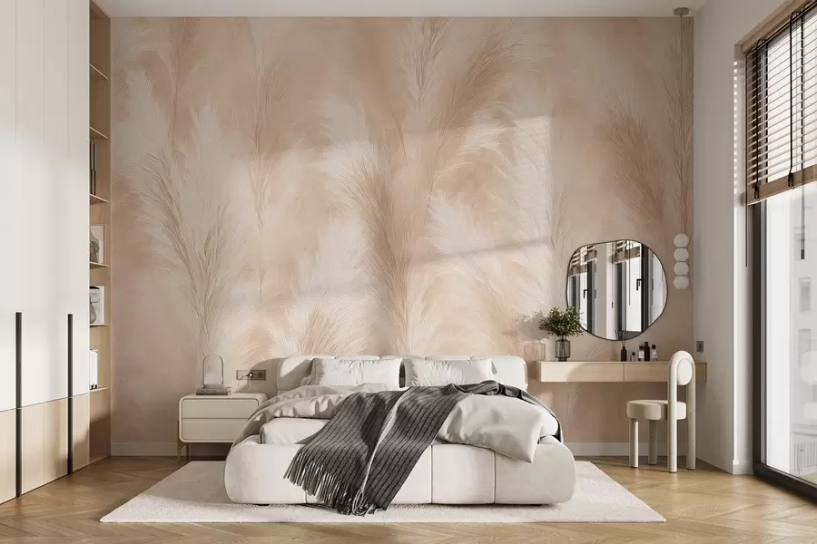 Wall Mural Photo Wallpaper Pampas grass in beige and pink tones w09077