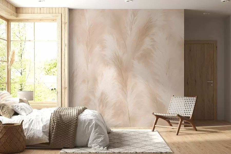 Wall Mural Photo Wallpaper Pampas grass in beige and pink tones w09077